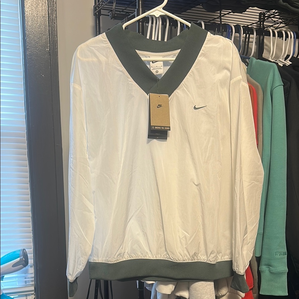 Nike White and Green V-Neck Sweatshirt